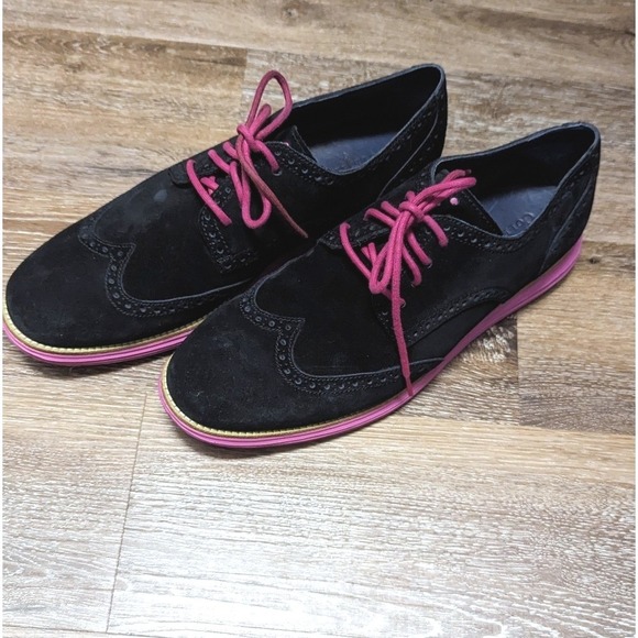 Cole Haan Other - Cole Haan LunarGrand Wingtip Oxfords – Black Suede Pink Sole Men's 12